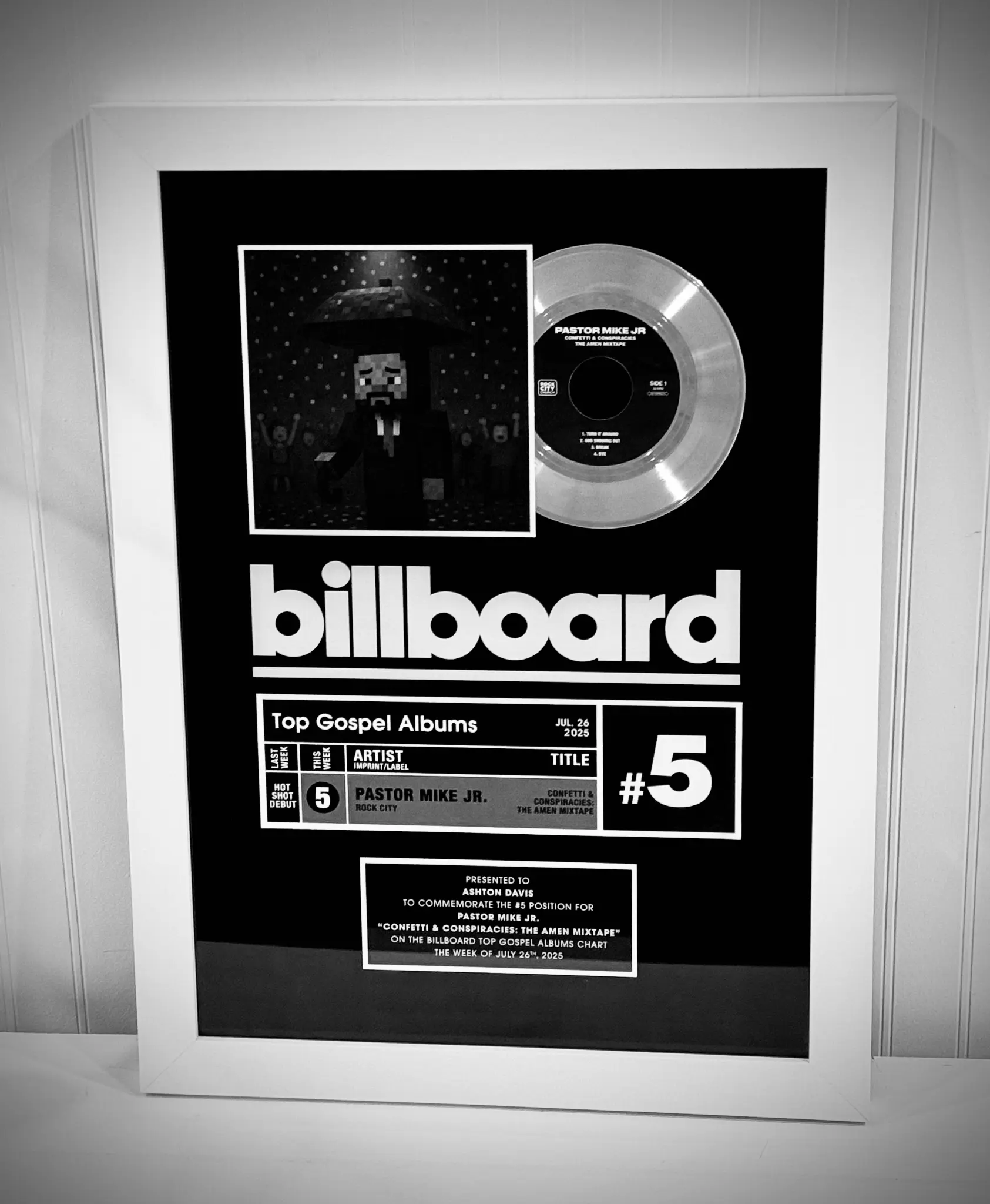 Billboard #5 Gospel Albums Plaque